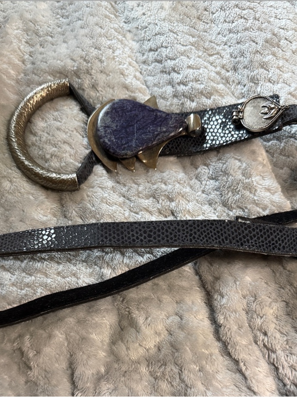Anthony Alexander Leather Belt with Decorative Metal Ring and Accent